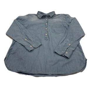 J.Crew Shirt Women Medium Blue Chambray Classic Fit Long Sleeve Size 6T